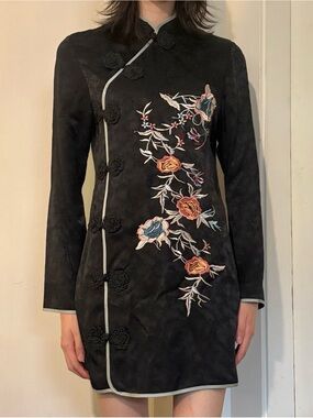 Zara Embroidered Jacquard Cheongsam / Qipao Chinese Long Sleeve Midi Dress